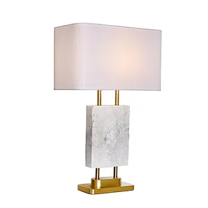 Art light primitive white marble table lamp desk table lamp with fabric shade for living room studyroom